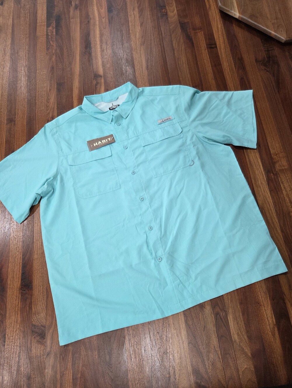 Men’s Habit Breaking Dawn S/S River Shirt Performance Shirt - Aqua Size 2XL